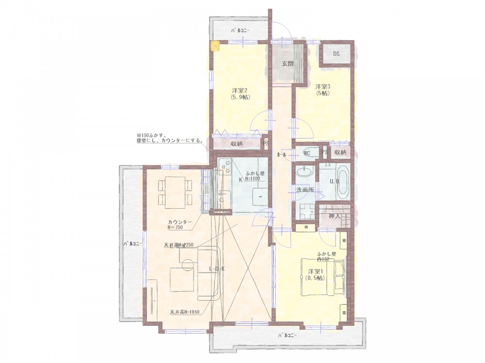 土浦市の3LDK中古マンションリフォーム事例（間取り図）