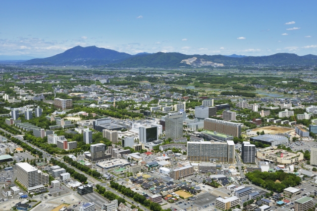 筑波山を望むつくば市上空の様子